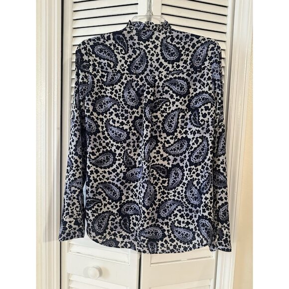 Express Floral Black Blue Womens Top Button Up Shirt Blouse Career NWT Sz SP - Picture 2 of 8